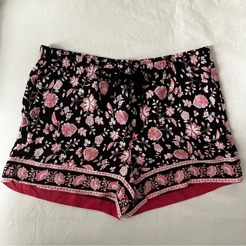LOFT Beachy Boho Pink Floral Elastic Waist Pull On Summer Shorts - Picture 1 of 7